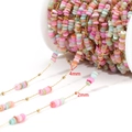 Colorful 4mm shell bead necklace chain with 2mm gold metal spacer beads diy jewelry - 4mm Flat Beads 2mm Gold Beads-Mixed