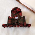 Elegant red and black plaid ribbon bow hair claw clip with a glossy acetate finish - Bowknot Style / Dark Red Plaid