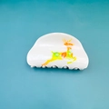 White semi-circle hair claw clip with colorful deer pattern and leaves on blue background - White with Colorful Deer / 8.2cm