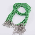 Grass green wax cord necklace with lobster clasp and extension chain for DIY jewelry - 1.5mm Diameter/45+5cm Length / Green