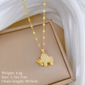 Detailed view of a gold elephant pendant necklace with dimensions on jewelry box - Gold Elephant Style (F203)