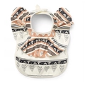 Waterproof baby bib with ethnic patterns and flutter sleeves in cream and brown - Wings - Classic Weaving / One Size