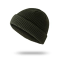 Dark green knitted beanie hat with a warm ribbed texture and stylish cuffed design - Army Green