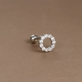 Macro detail of silver barbell earring with circular cubic zirconia pave and screw ball back - Silver White Zirconia (Open Circle)