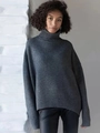 Pull à col roulé oversize gris pour femme en tricot avec poignets côtelés pour l'automne - S / Noir