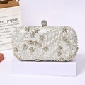 Silver silk evening bag with pearls and floral crystal beads in rectangular shape - Silver