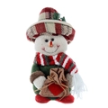 Standing Christmas snowman doll with checkered hat, red scarf and green clothes - Snowman