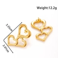 Pendientes de corazón hueco en acero inoxidable dorado con detalles de dimensiones - Dorado/Triple Corazón