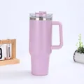 Detail view of a matte lavender 40oz stainless steel tumbler with a durable handle and lid - Light Purple (Generation 1)