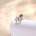 Silver cat paw cartilage stud earring with pear-shaped opal and zircon stones - AB Color