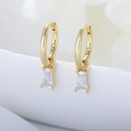 Minimalist S925 sterling silver hoop earrings with rectangular zircon drops in gold - Gold (KE3897E)