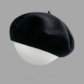 Classic black wool beret hat for women on white mannequin head with gray background - M / Black