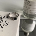 Adjustable S925 silver ring featuring geometric black zircon and irregular texture - No. 38 Open Ring