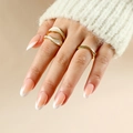 Unghie press on stile french a V nude e bianco con forma a mandorla ovale - Stile Patch Bianco French V-Tip (JP2047)