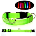 Green LED glowing dog collar size S with USB charging port and nylon webbing - XS-Battery / Green