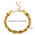 8mm golden twisted rope chain bracelet with 17+7cm adjustable extension links - 17+7cm / 8mm Gold Bracelet