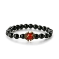 Men's retro beaded bracelet with black onyx, red center stone, and crown metal details - Glossy Onyx Prong Bracelet