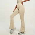 High-waisted flared yoga pants in light beige high-elastic matte athletic fabric - Ivory