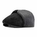 Berretto invernale da uomo con paraorecchie in pelliccia sintetica e fodera in pile nero - M（56-58cm） / Nero Con Pelliccia Grigia