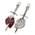 Pendenti gotici spada nel cuore in lega d'argento con smalto rosso scuro - A4-001-Spada Teschio Cuore Rosso / Rosso