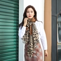 Classic brown leopard print chiffon scarf for women with elegant thin fabric drape - Broken Leopard Khaki