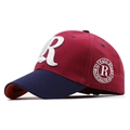 Three-tone breathable baseball cap with 3D letter R embroidery and side badges - Burgundy