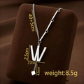 Silver titanium steel tassel necklace with letter W pendant and long metallic drop chain - Letter W / Silver