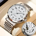 Orologio automatico Comuder da uomo con cinturino in acciaio argento e datario integrato - Cassa in Lega/Cinturino in Acciaio Inossidabile / Acciaio Argentato Quadrante Bianco