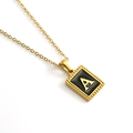 Collar de acero bañado en oro 18K con colgante cuadrado de esmalte negro letra A - Letra A (Incluye Cadena)