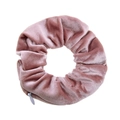 Pink velvet scrunchie with hidden zipper pocket for small storage and ponytail styling - Light Pink