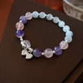 Pastel crystal bead bracelet with multi-color stones and silver bow charm detail - 6# Colorful Butterfly Bracelet