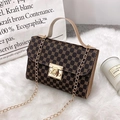 Vintage brown crossbody small square bag with floral patterns and gold chain strap - Coffee