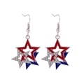 Silver USA flag star earrings with red blue enamel and sparkling rhinestones - Style 55-Red Blue Rhinestone Triple Star Earrings