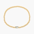 Minimalistisches goldenes Perlenarmband mit rechteckigem hellblauem Geburtsstein - März - Hellblau