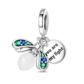 Detailed firefly charm with 'you are my light' engraving and glowing tail element - Luminous / Silver Firefly Pendant