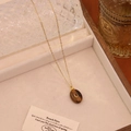 Detail von Tigerauge-Steinanhänger mit rotem Edelstein auf goldener Edelstahlkette - Tigerauge