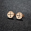 Rose gold stainless steel compass earrings with directional North East West South engraving - 443 Rose Gold (Compass)