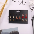 Christmas stud earring set with 9 pairs featuring bells, stockings, and festive icons - 9 Pairs/Set Red Shoe Snowflake Crystal Christmas Studs