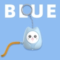 Blue cat-shaped personal security alarm keychain with orange pull cord and metal ring - English Packaging / Cute Cat / Blue
