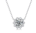 925 silver sunflower pendant necklace with moissanite center stone on classic O-chain - 40cm+5cm / Snowflake Sunflower Style (N12679)