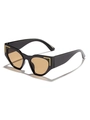 Chic black oversized cat eye sunglasses for women with leopard lenses and gold accents - Black Frame Tea Lens