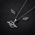 Conjunto de joyas de acero inoxidable con collar y pendientes de doble corazón hueco - Plateado
