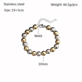 Elastic beaded bracelet in gold and silver stainless steel with 10mm beads and extension chain - Kb170890-z