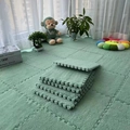 Thick plush light green interlocking foam floor mat tiles for soft bedroom area - Mint Green