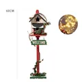 60cm red wooden birdhouse garden stake with star cutout and green welcome sign - Height 60cm / Includes LED String Lights / Rosewood Color - Star Window Birdhouse