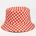 Detail of red and white checkered pattern on a reversible bucket hat for sun protection - M (56-58cm) / Red Checkerboard
