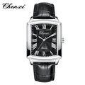 Reloj de hombre cuarzo cuadrado plateado con esfera negra y correa de cuero - Negro Hombre - Estilo Artístico