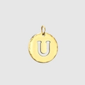 Polished gold circular stainless steel pendant with cutout letter U for DIY jewelry making - 14K Gold - U