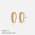 18K gold plated stainless steel crawler earrings with six white pearls, 21mm length - Gold Row Pearl Earrings