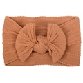 Caramel brown soft ribbed cotton baby headband featuring a delicate bow tie decoration - Brown